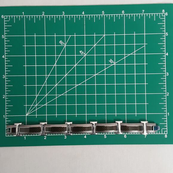 Heavy Duty Steel Bracelet And Black Long Panel Links Fold Over Clasp - Picture 7 of 7